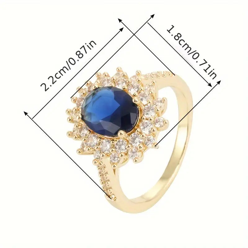 Blue Stone Cocktail Ring with Crystal Halo Setting
