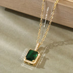 Green Stone Pendant on Fine Chain in Gold Colour with Simple Setting