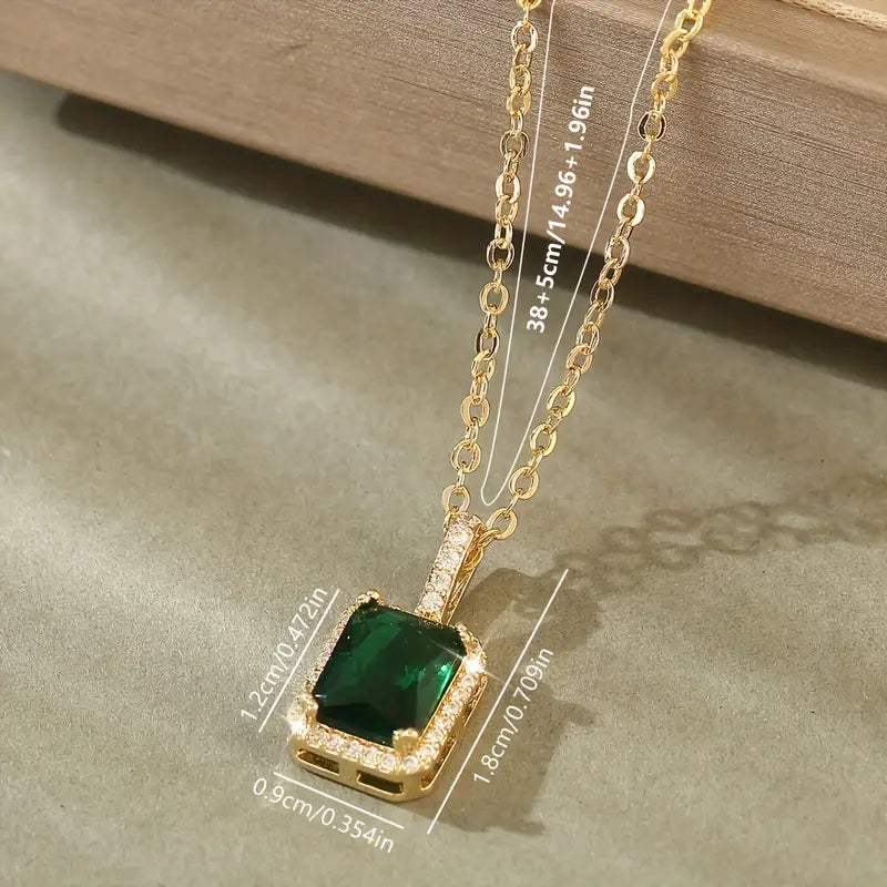 Green Stone Pendant on Fine Chain in Gold Colour with Simple Setting