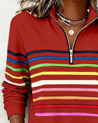 Half Zip Sweatshirt with Stand Collar and Stripe Detail