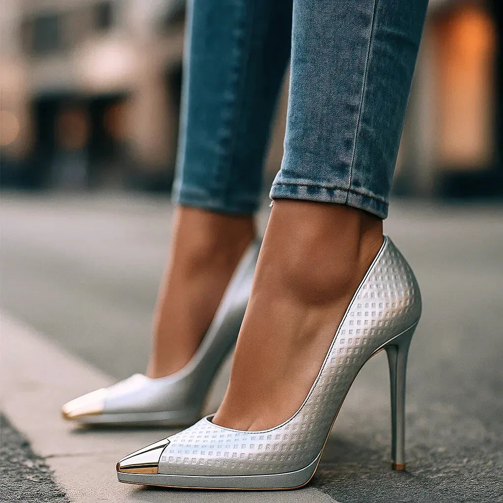 Textured Court Heels with Metallic Point Detail