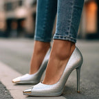 Textured Court Heels with Metallic Point Detail