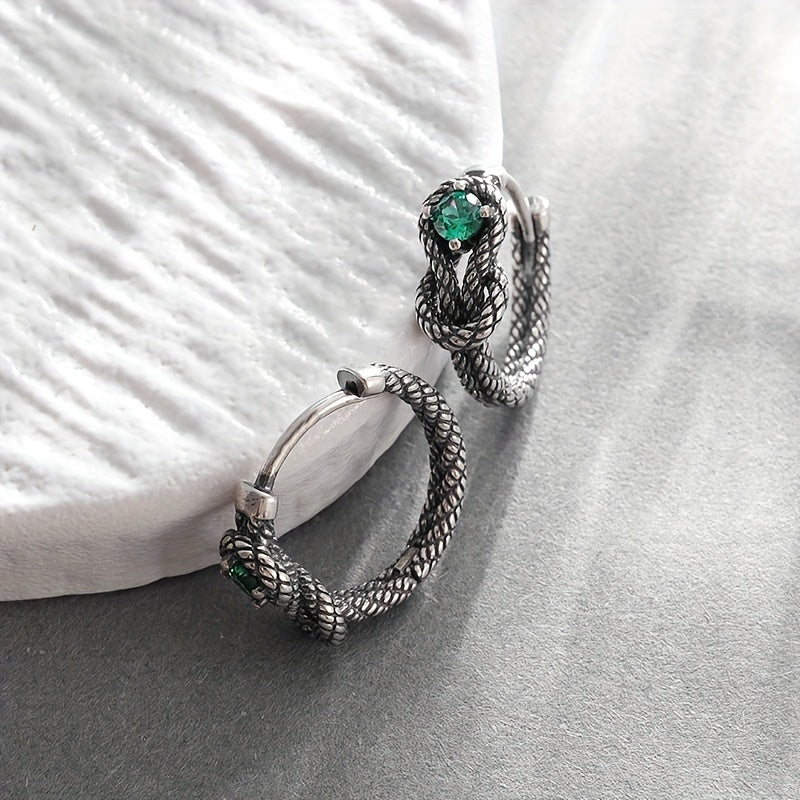 Vintage Green Cubic Zirconia Earrings in Silver Colour