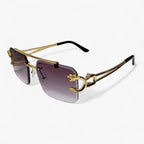 Rimless Square Sunglasses with a Gold-Tone Tiger Head Detail
