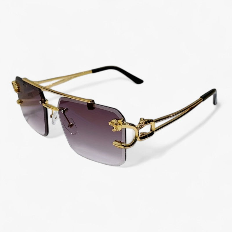 Rimless Square Sunglasses with a Gold-Tone Tiger Head Detail