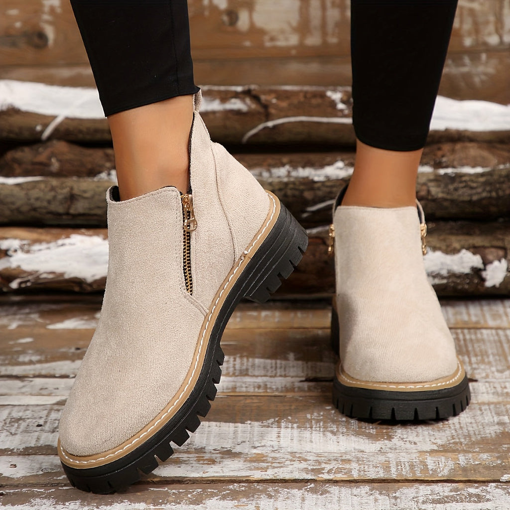 Ankle Boots with Side Zip and Sturdy Outsole