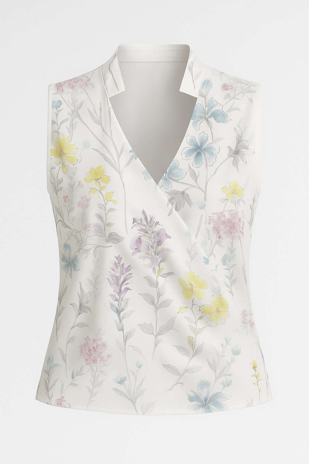 Sleeveless V-Neck Blouse with a Stand Collar Detail
