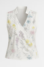 Sleeveless V-Neck Blouse with a Stand Collar Detail