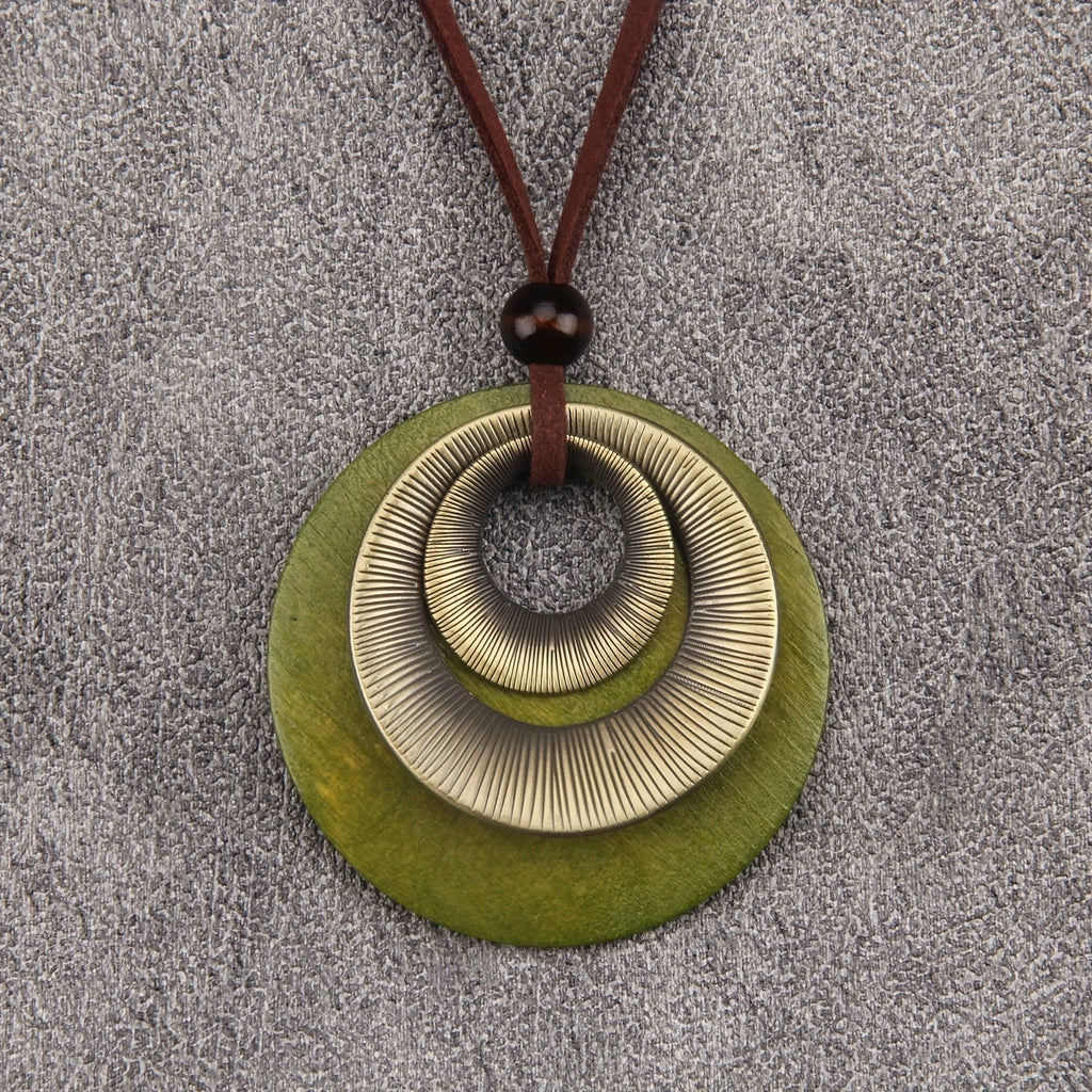 Vintage Layered Disc Long Pendant Necklace with Relaxed Drape