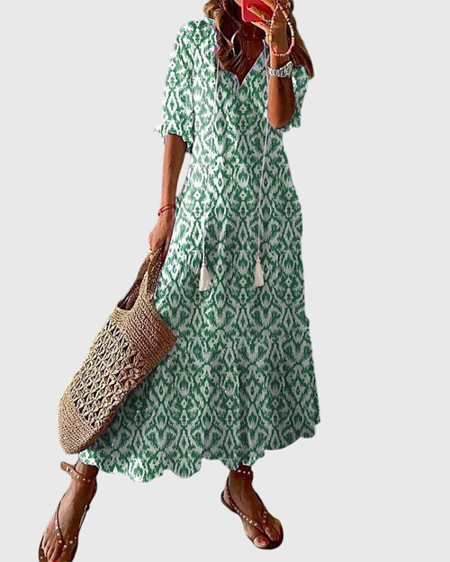 Boho V-Neck Summer Dress with Vintage Character