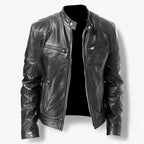 Chaqueta motera de piel sintética PU de corte ajustado con diseño cortavientos