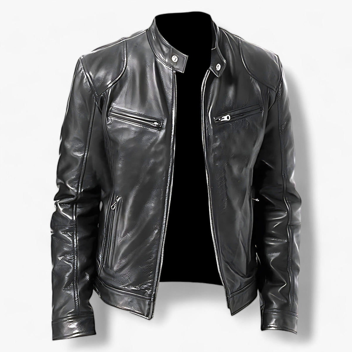 Slim Fit PU Leather Motorcycle Jacket with Windproof Design