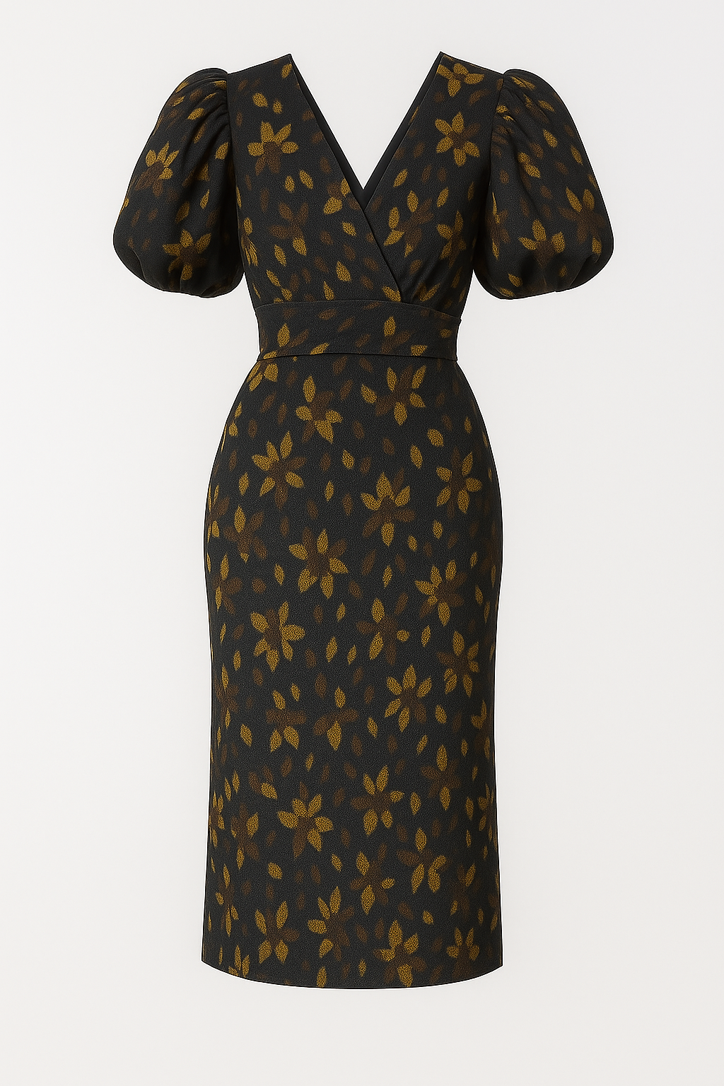 Floral Print Midi Dress with Romantic Puff Sleeves