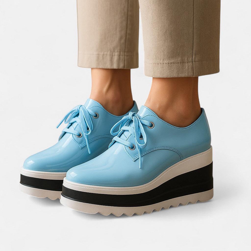 Lace Up Platform Derby Shoes with Square Toe