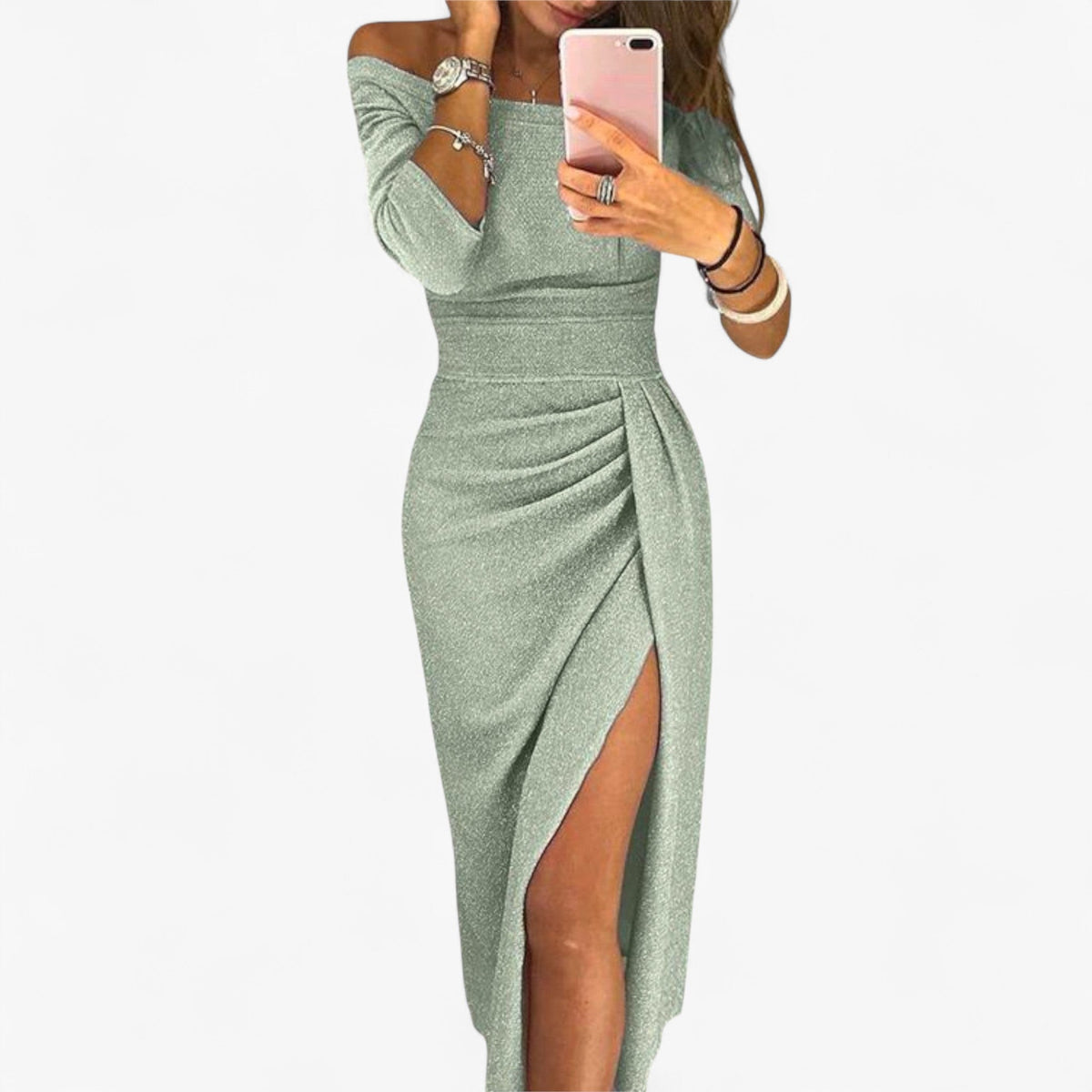 Off-Shoulder Evening Dress with Soft Flowing Silhouette