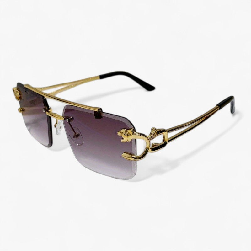 Rimless Square Sunglasses with a Gold-Tone Tiger Head Detail
