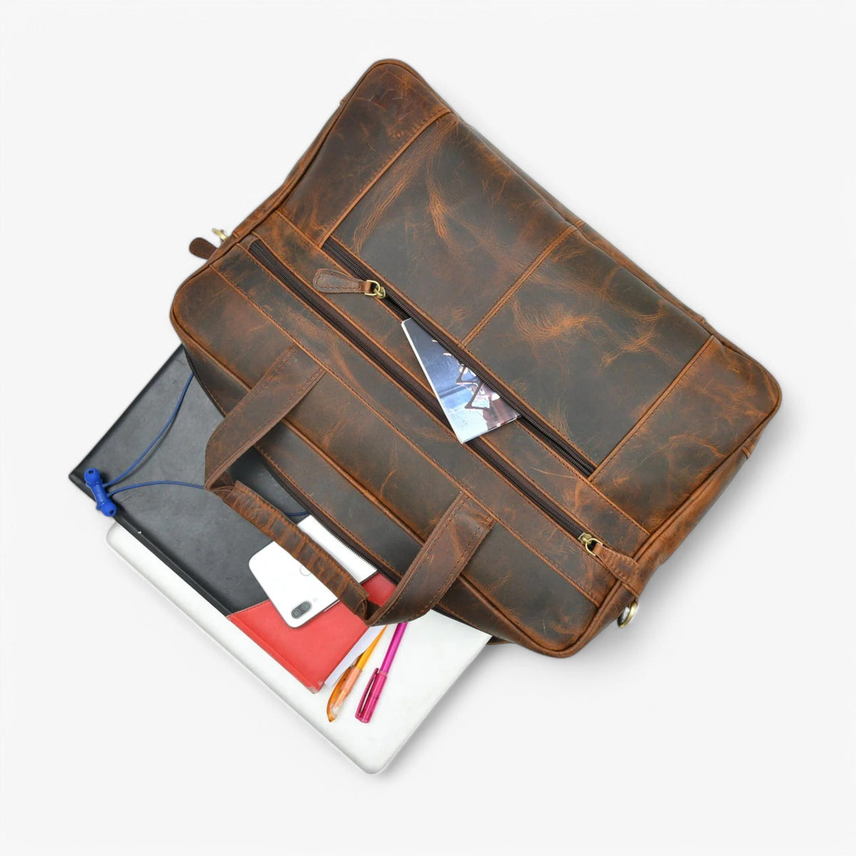 Faux Leather Document Bag with Detachable Shoulder Strap