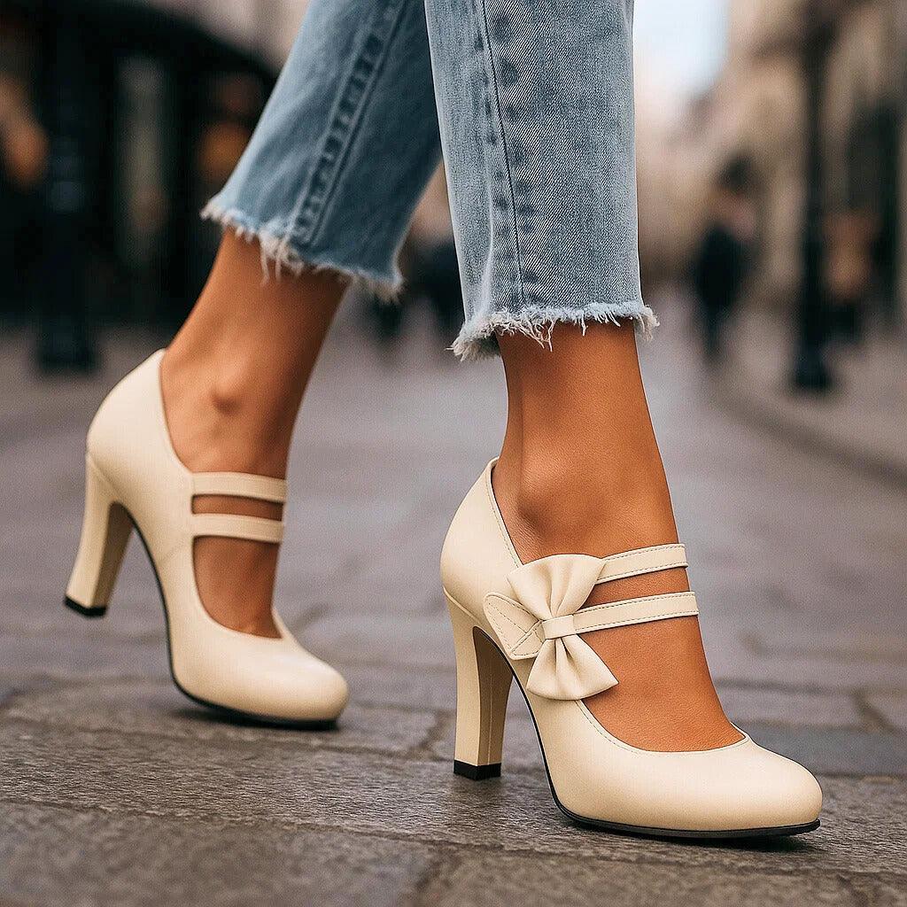 Oversized Bow Heels with Sculpted Block Heel