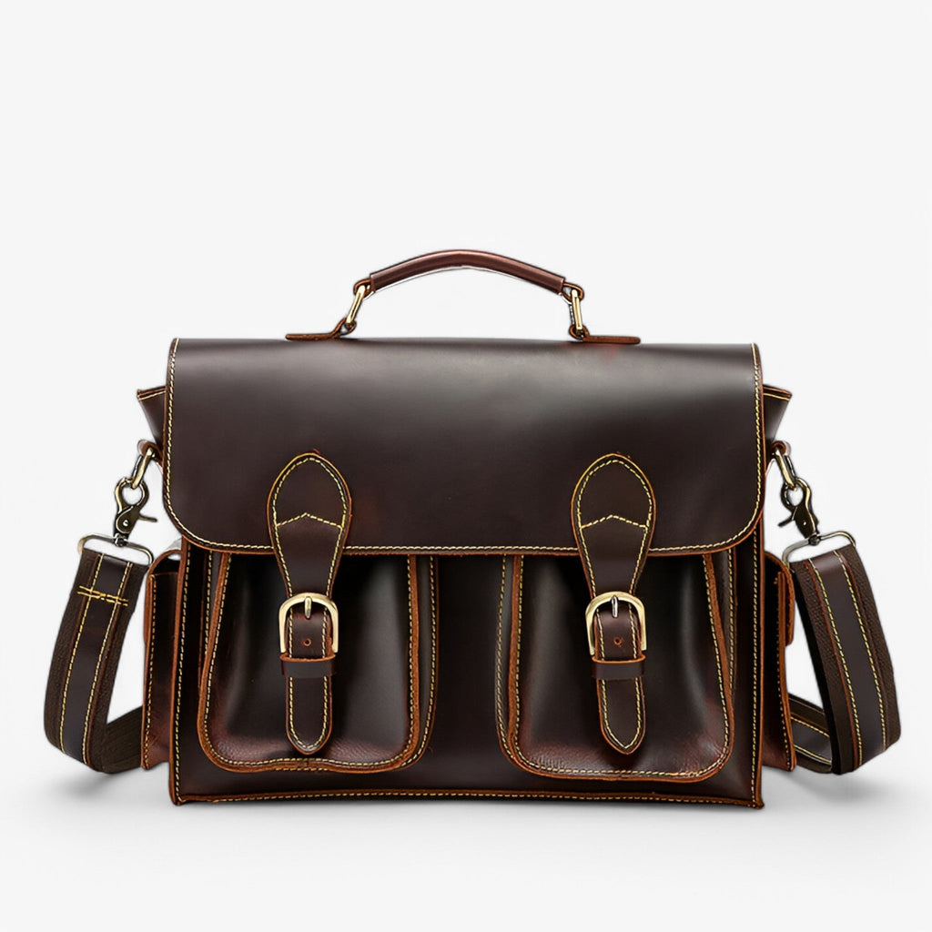 Maletín retro de piel sintética con bolsillo para portátil