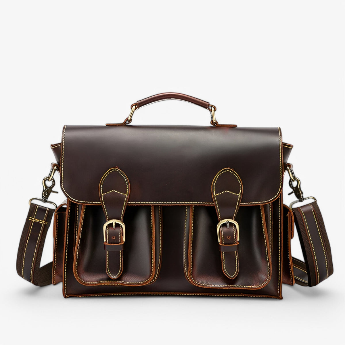 Maletín retro de piel sintética con bolsillo para portátil