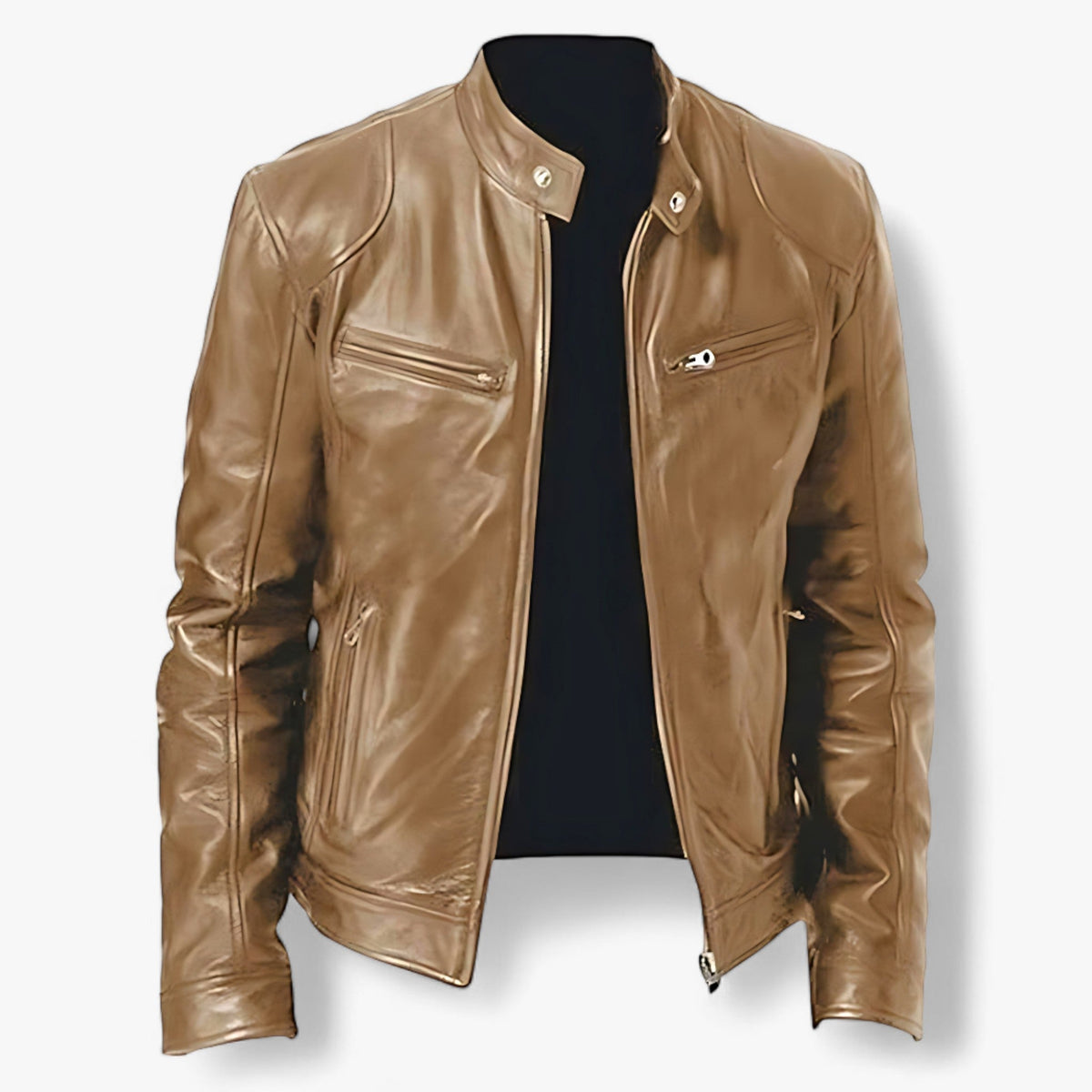 Slim Fit PU Leather Motorcycle Jacket with Windproof Design