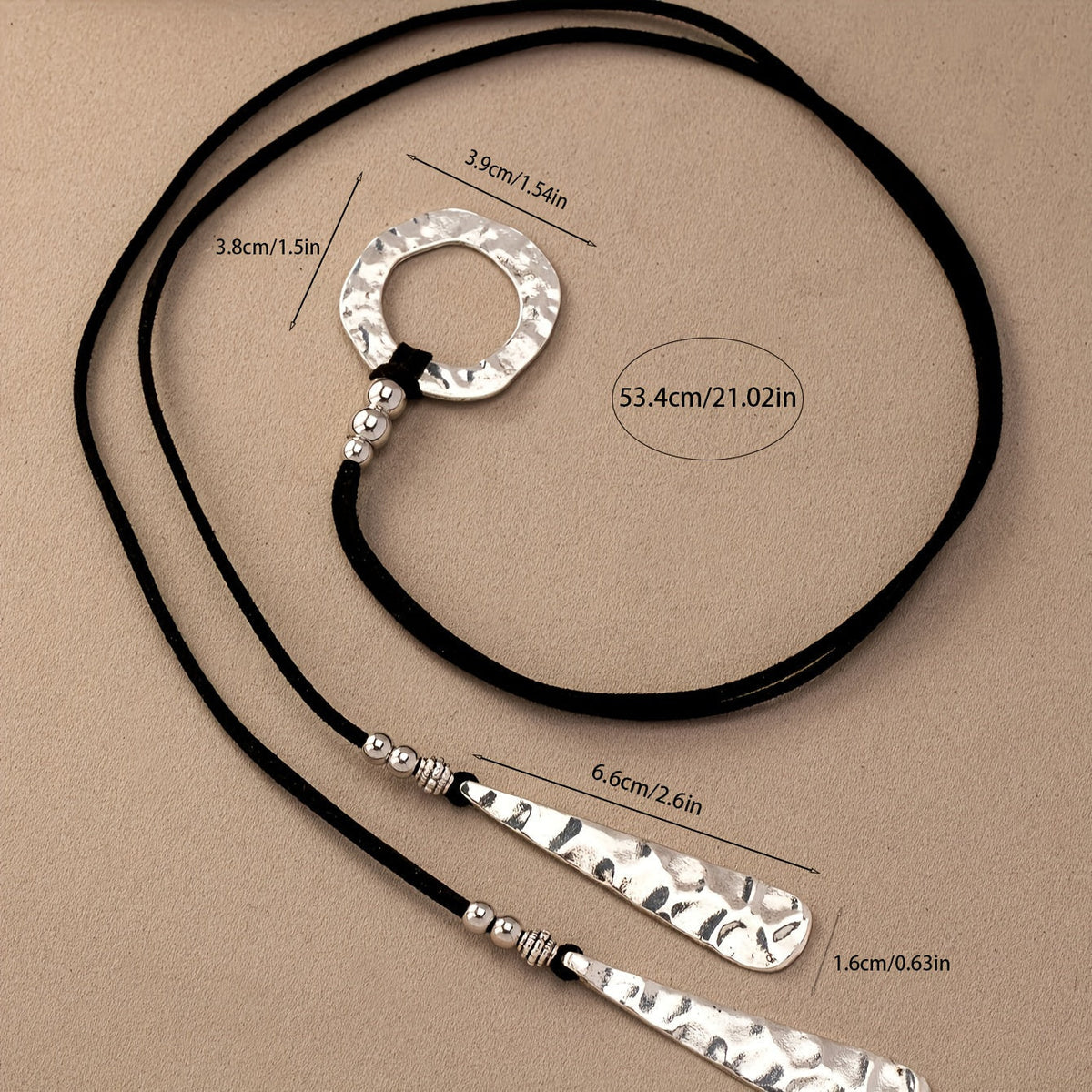 Western Hammered Drop Necklace in Silver Colour with Rustic Texture