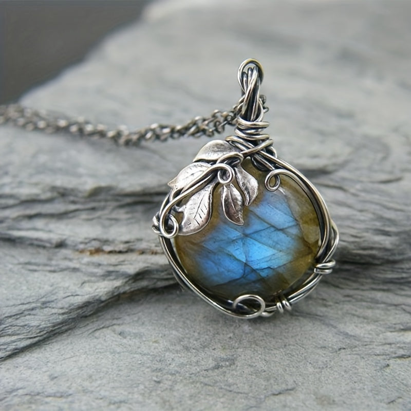 Adjustable Milky Blue Stone Pendant Necklace in Silver Colour