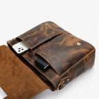 Vintage-style shoulder bag for men with a natural patina