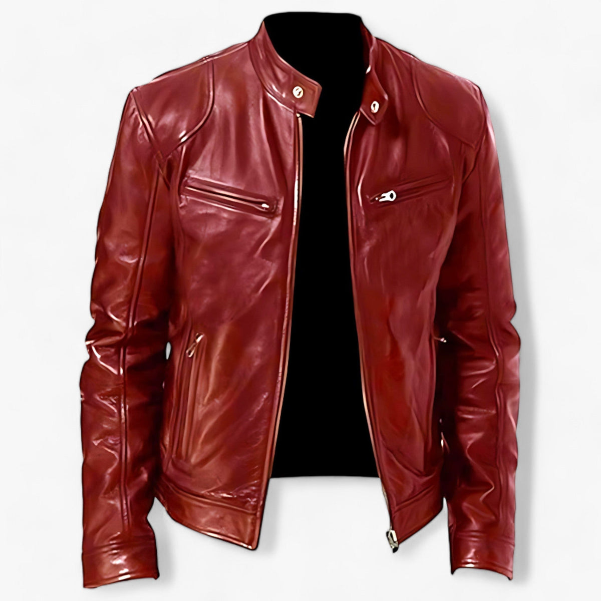 Slim Fit PU Leather Motorcycle Jacket with Windproof Design