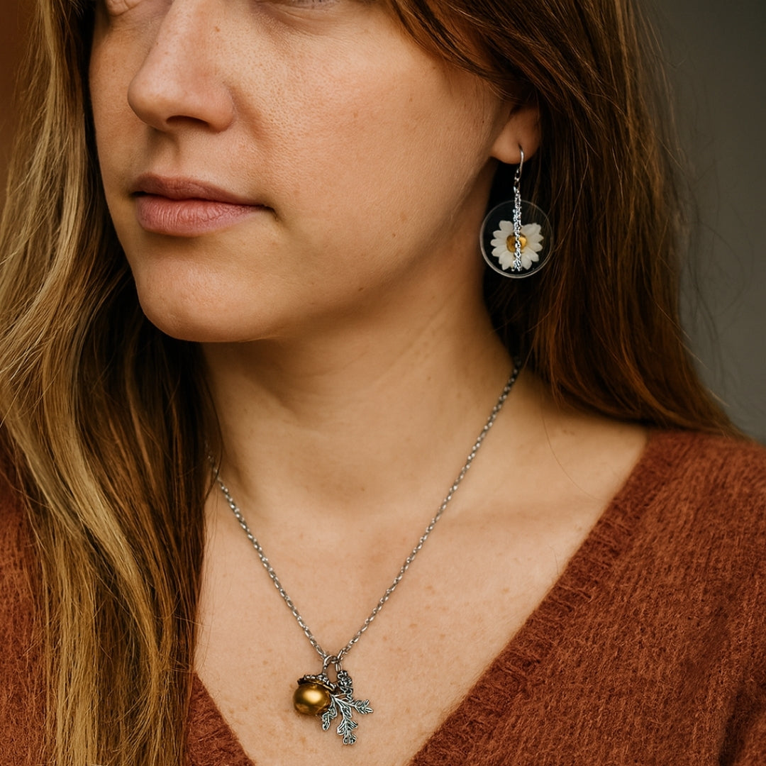 Pine Cone Pendant Necklace with Faux Pearl Detail and Winter Charm