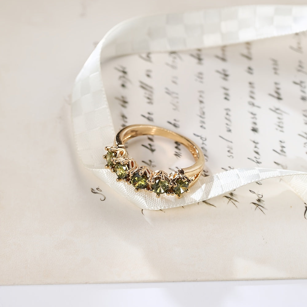 Olive Green Cubic Zirconia Ring with Vintage-Style Setting