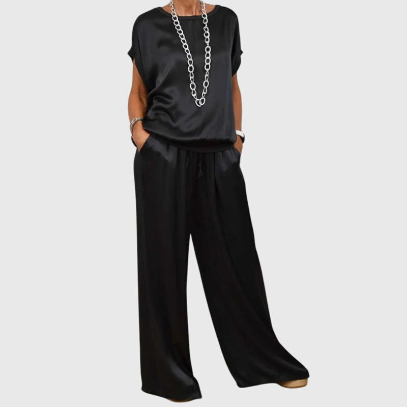 Refined Two Piece Set with Wide Leg Trousers