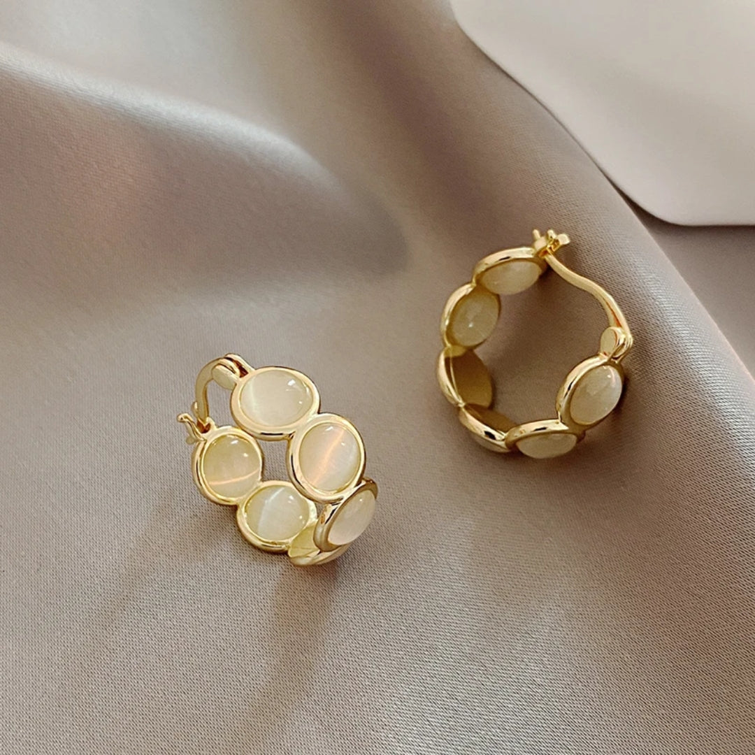 White Stone Hoop Earrings in Gold Colour with Classic Look