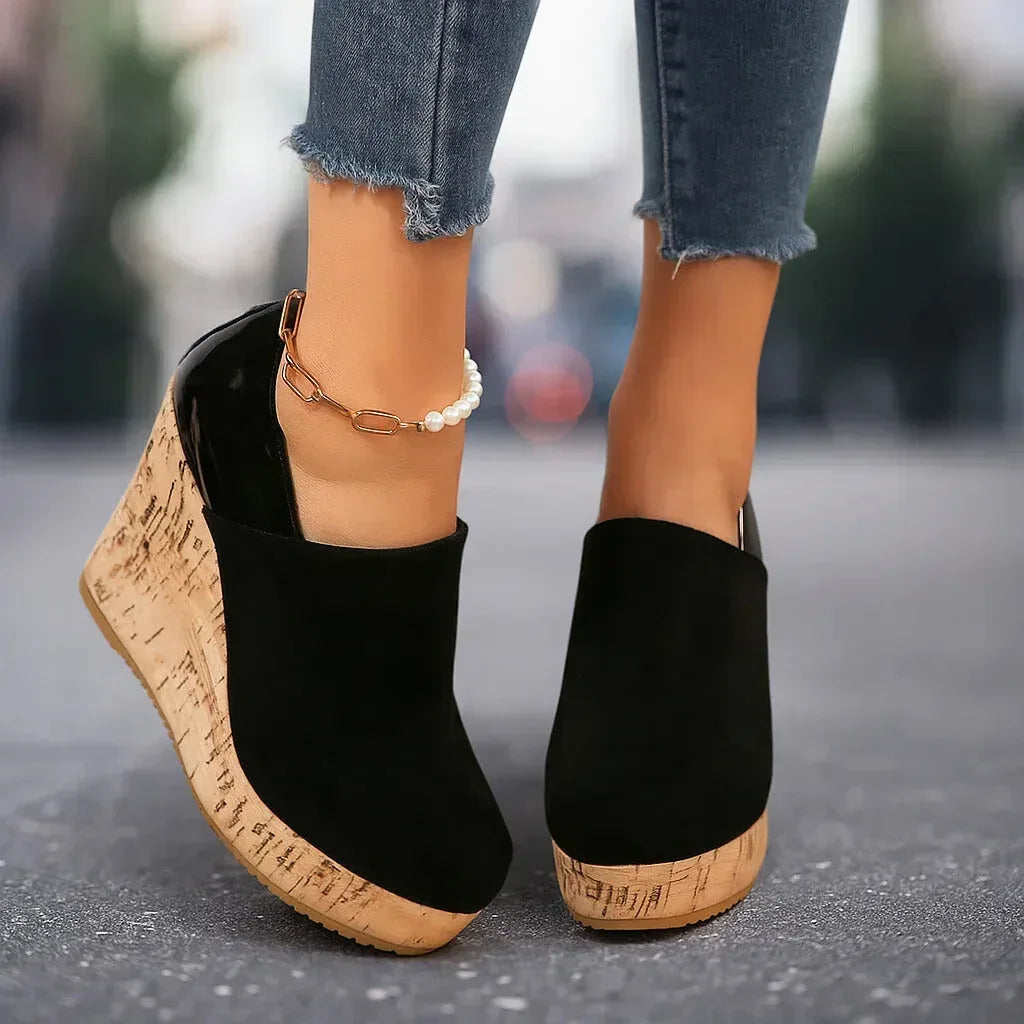 Suede Look Wedge Platforms with Cork Sole