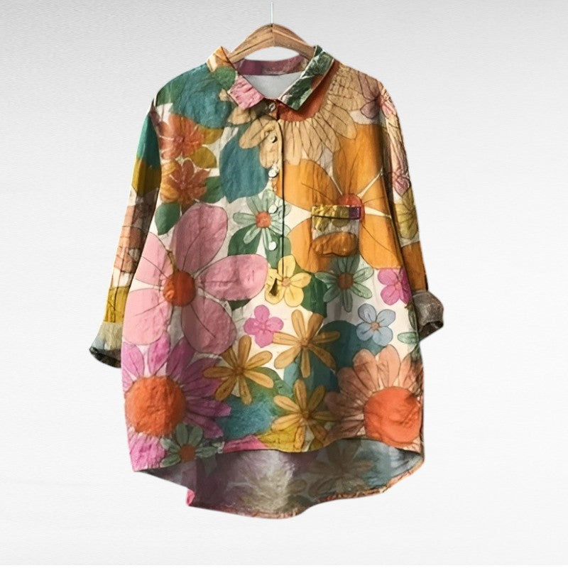 Relaxed Summer Blouse with Soft Sheen and Print