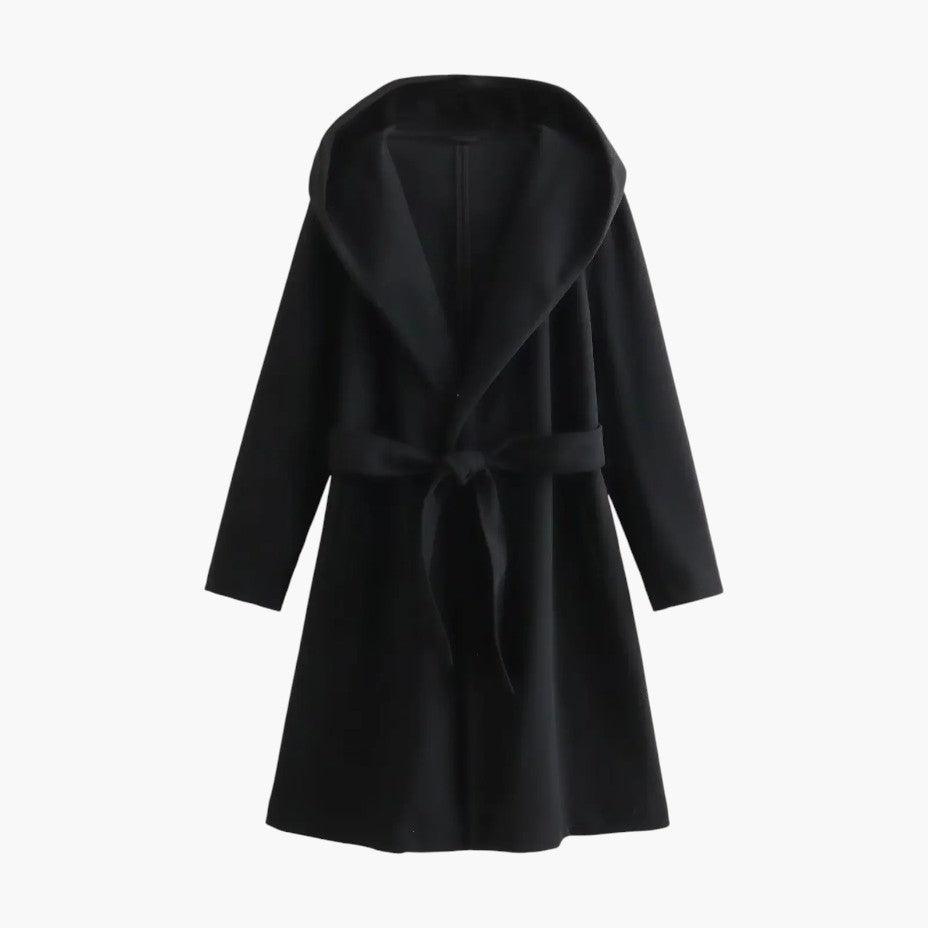 Hooded Trench Coat with Belted Waist and Button Fastening