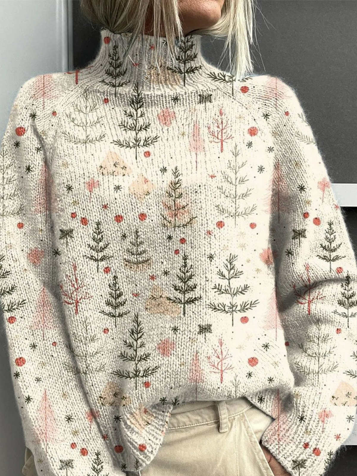 Patterned Turtleneck Jumper with Relaxed Fit