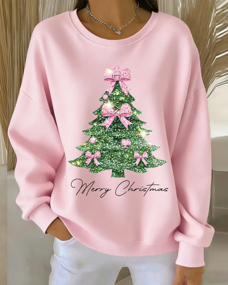 Sweatshirt med rund halsringning och festligt tryck