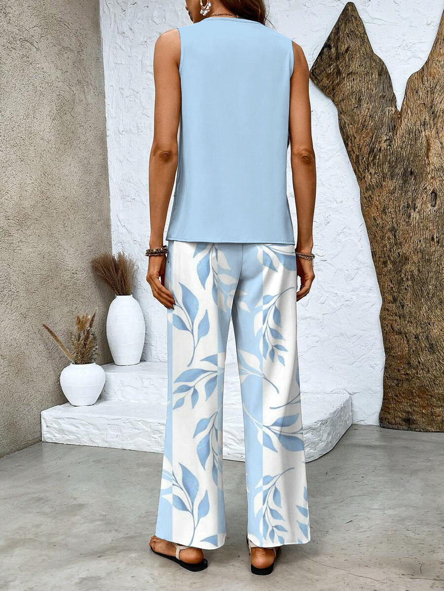 Conjunto de dos piezas fluido con pantalones de pierna ancha