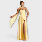 Strapless Maxi Dress with Contrast Bodice and Side Slit
