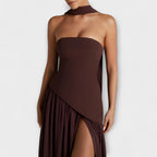 Strapless Maxi Dress with Contrast Bodice and Side Slit