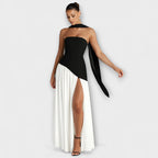 Strapless Maxi Dress with Contrast Bodice and Side Slit