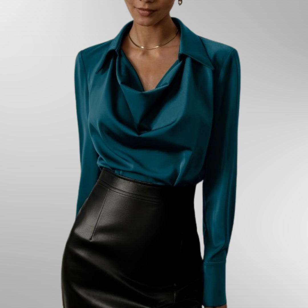 Satin Look Blouse with Draped Neckline