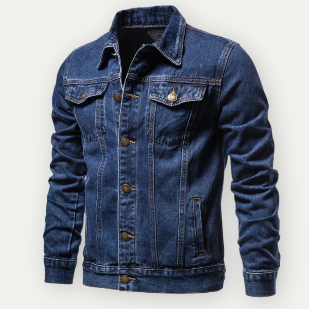 Men's Washed Denim Trucker Jacket with Chest Pockets