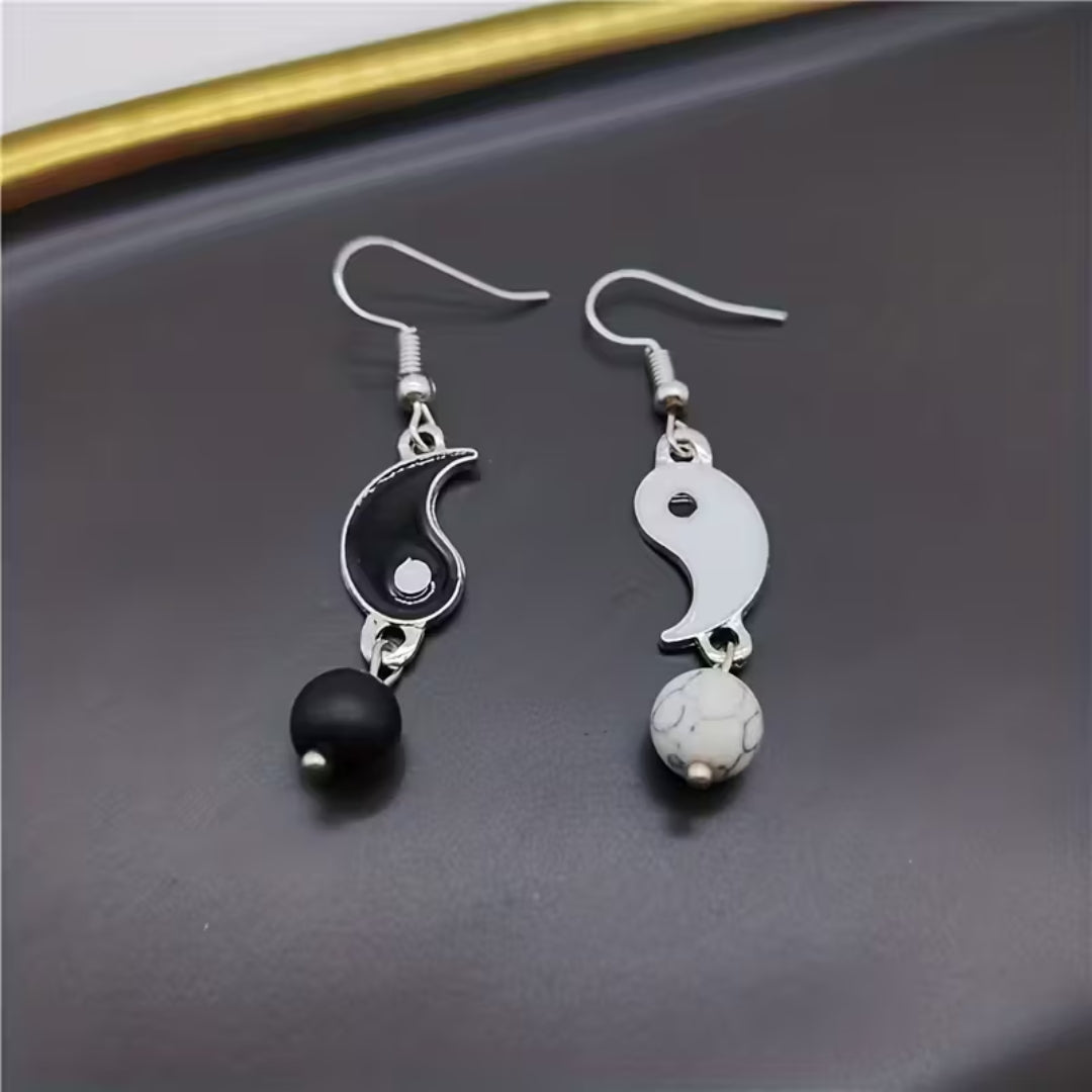 Yin Yang Drop Earrings with Balanced Design and Graphic Contrast