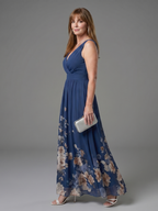 Sleeveless V-Neck Floral Print Midi Dress