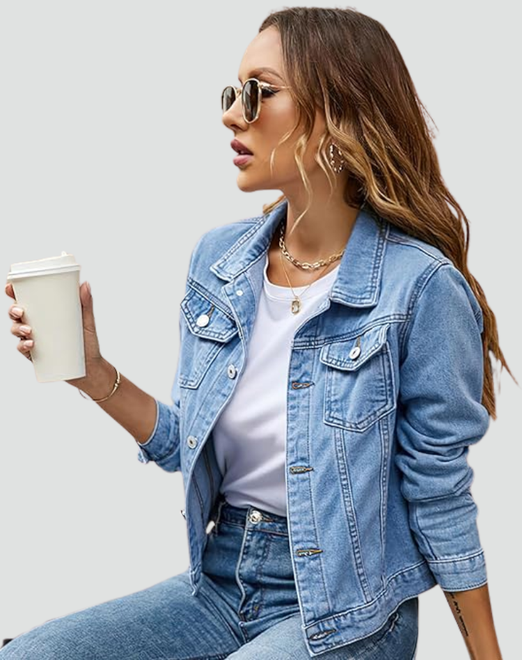 Denimjacka med knäppning och fickor