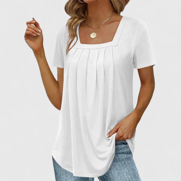 Square Neck Blouse with Delicate Pleats