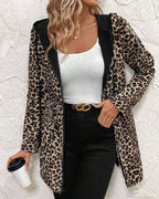 Leopard Print Coat with Drawstring and Zip Front