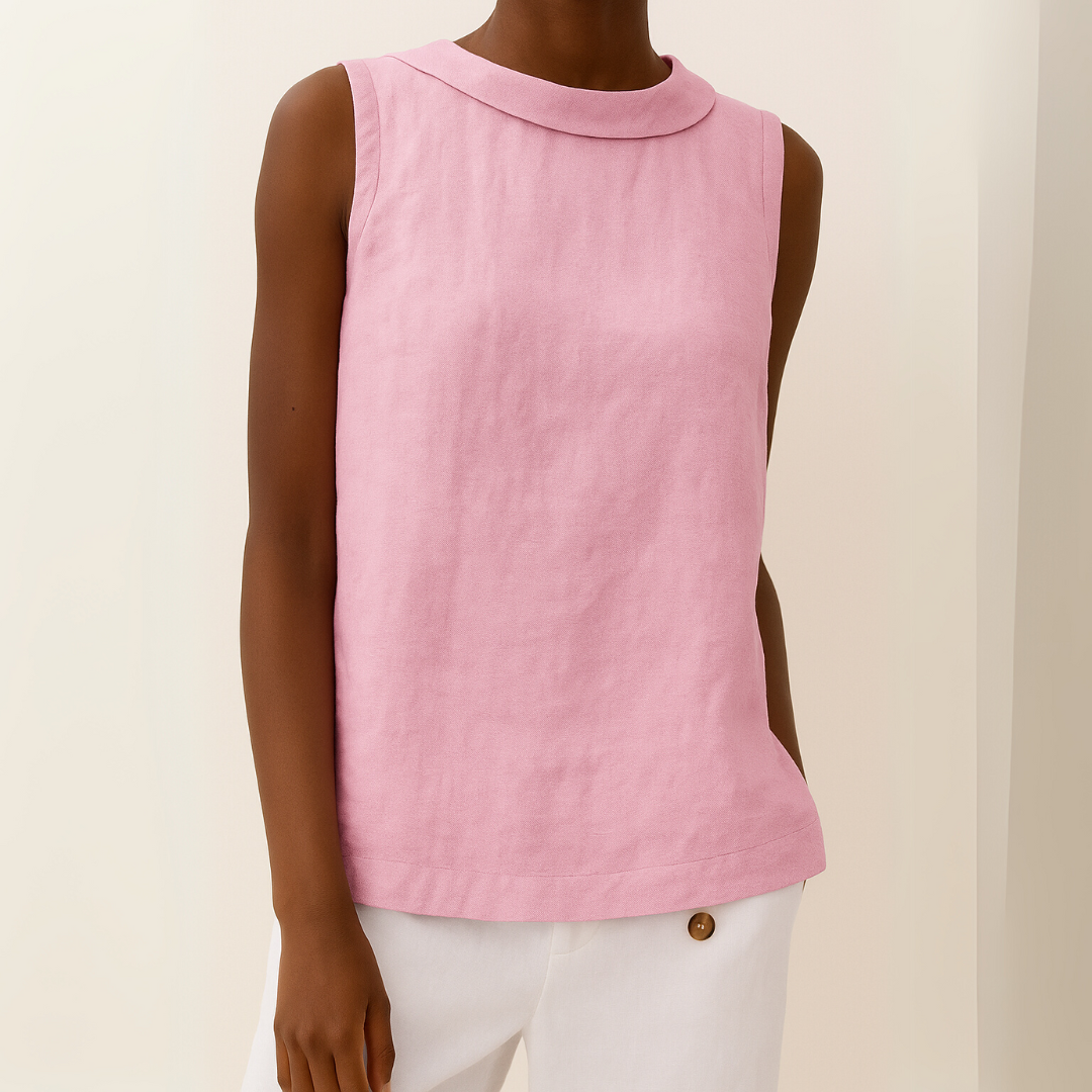 Sleeveless Top with Soft Roll Collar
